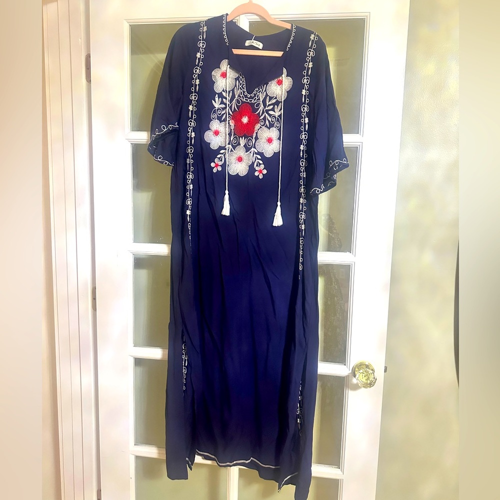 Navy Blue Embroidered Maxi Dress